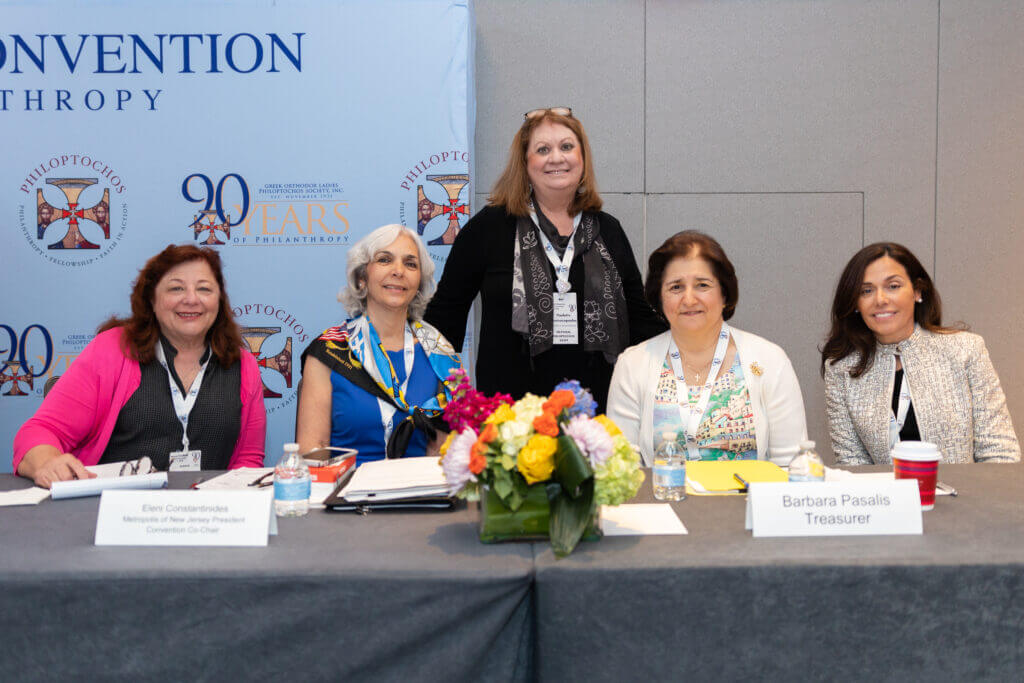 Women at a panel table at the 90th anniversary Philoptochos convention